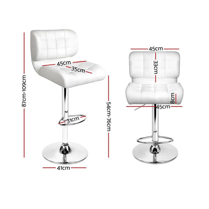 Artiss 2x Bar Stools Gas Lift Leather Padded White - Mekamart Australia