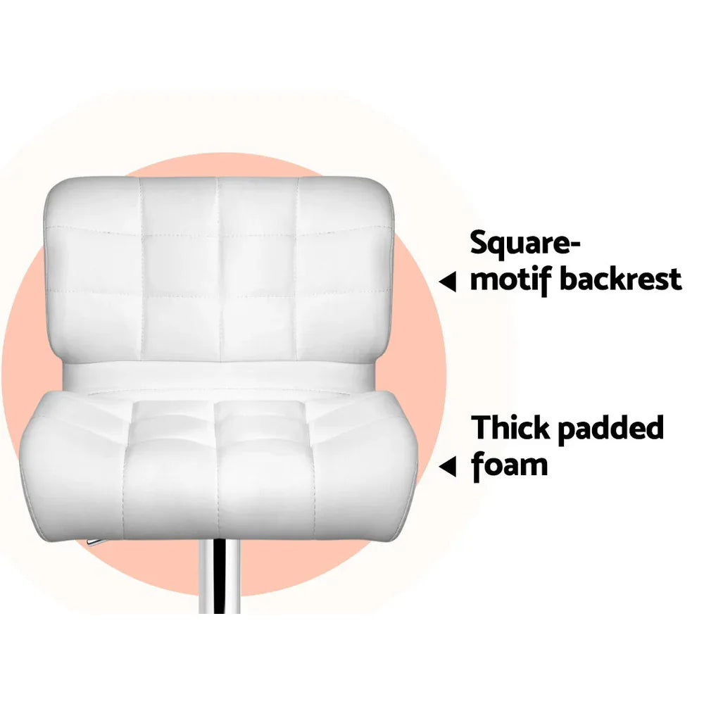 Artiss 2x Bar Stools Gas Lift Leather Padded White - Mekamart Australia