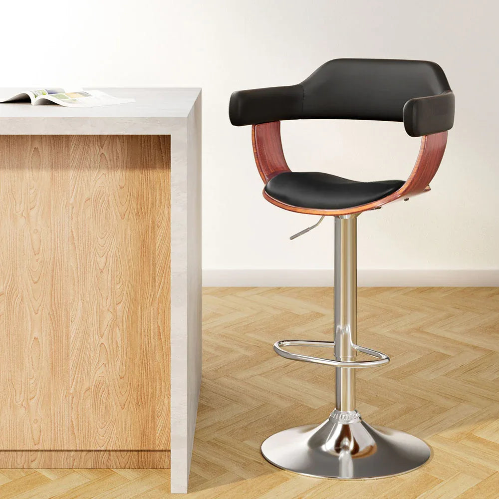 Artiss Bar Stools Gas Lift Leather w/Armrest Black - Mekamart Australia