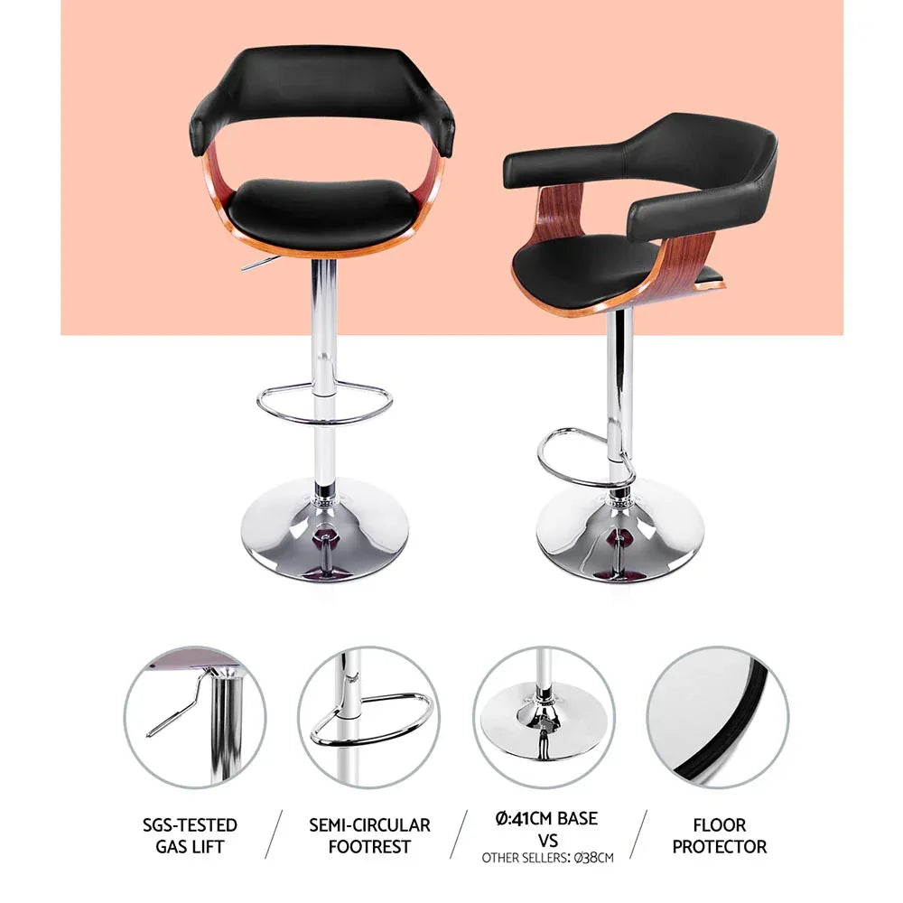 Artiss Bar Stools Gas Lift Leather w/Armrest Black - Mekamart Australia