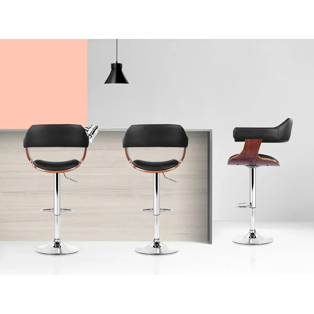 Artiss Bar Stools Gas Lift Leather w/Armrest Black - Mekamart Australia