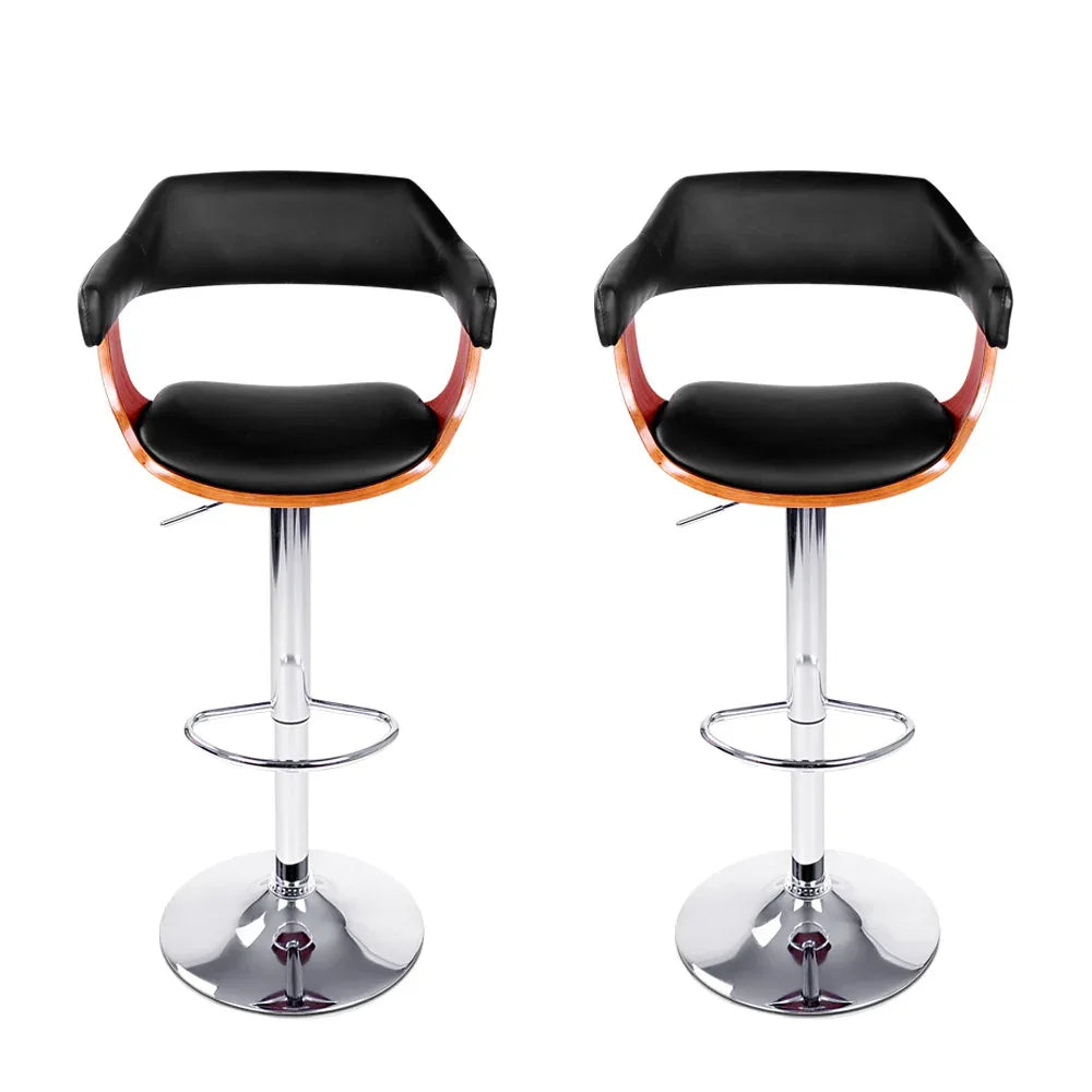 Artiss 2x Bar Stools Gas Lift Leather w/Armrest Black - Mekamart Australia