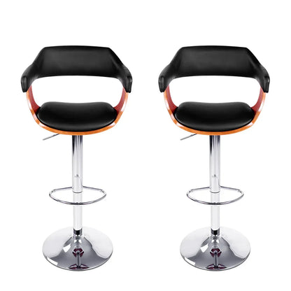 Artiss 2x Bar Stools Gas Lift Leather w/Armrest Black - Mekamart Australia