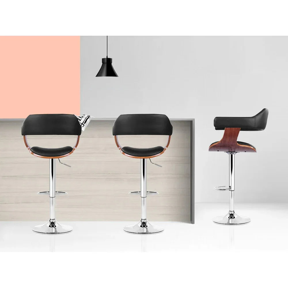 Artiss 2x Bar Stools Gas Lift Leather w/Armrest Black - Mekamart Australia