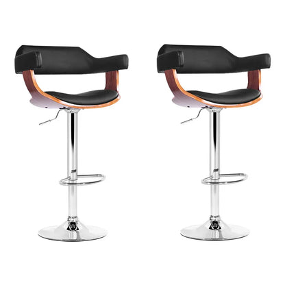 Artiss 2x Bar Stools Gas Lift Leather w/Armrest Black - Mekamart Australia