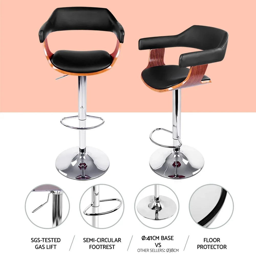 Artiss 4x Bar Stools Gas Lift Leather w/Armrest Black - Mekamart Australia