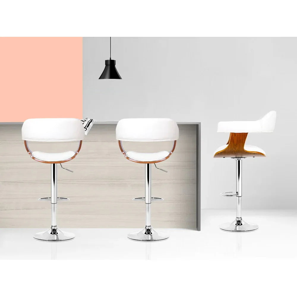 Artiss Bar Stools Gas Lift Leather w/Armrest White - Mekamart Australia