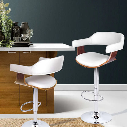 Artiss Bar Stools Gas Lift Leather w/Armrest White - Mekamart Australia