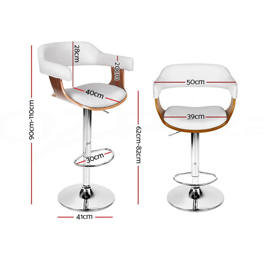 Artiss 2x Bar Stools Gas Lift Leather w/Armrest White - Mekamart Australia