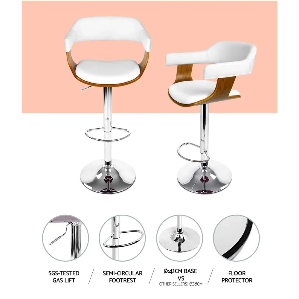 Artiss 2x Bar Stools Gas Lift Leather w/Armrest White - Mekamart Australia