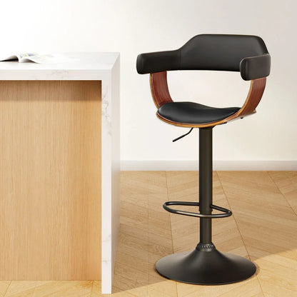 Artiss Bar Stools Gas Lift Leather w/Armrest All Black - Mekamart Australia