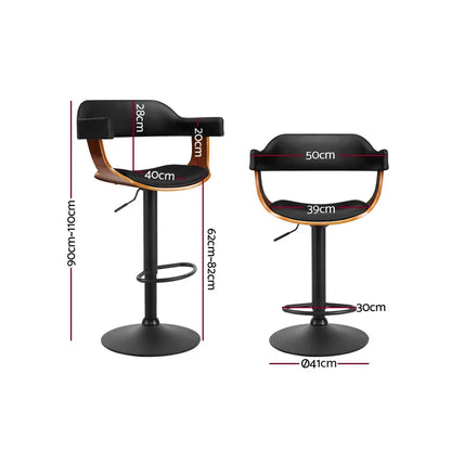 Artiss Bar Stools Gas Lift Leather w/Armrest All Black - Mekamart Australia