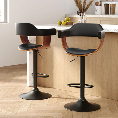 Artiss 2x Bar Stools Gas Lift Leather w/Armrest All Black - Mekamart Australia