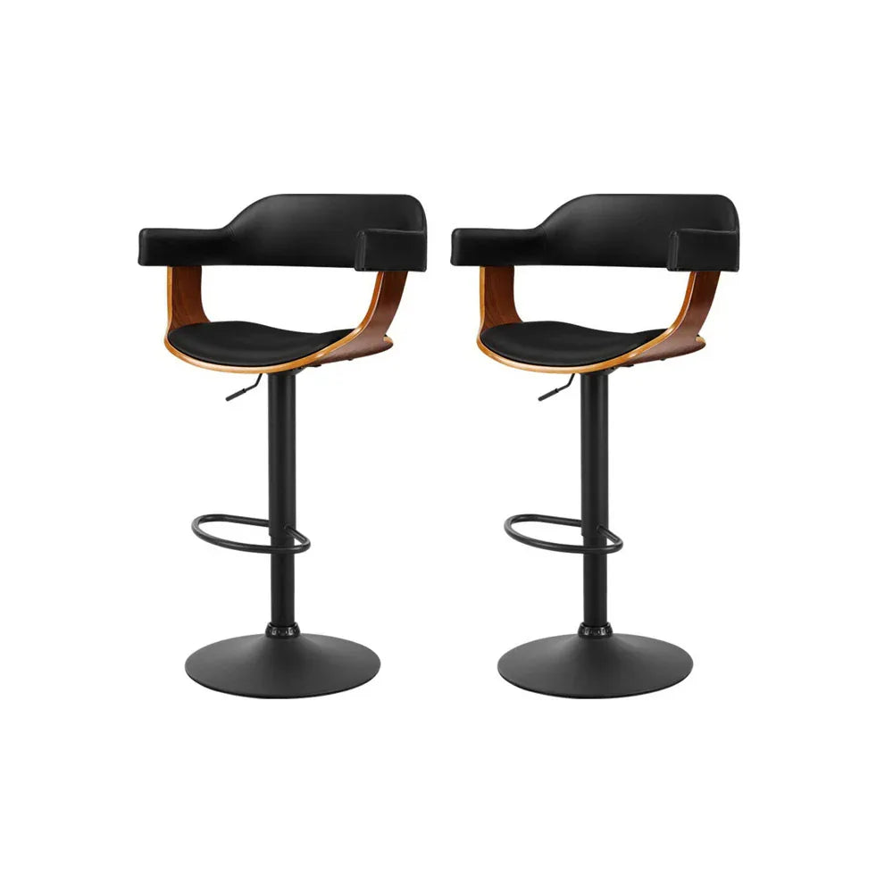 Artiss 2x Bar Stools Gas Lift Leather w/Armrest All Black - Mekamart Australia