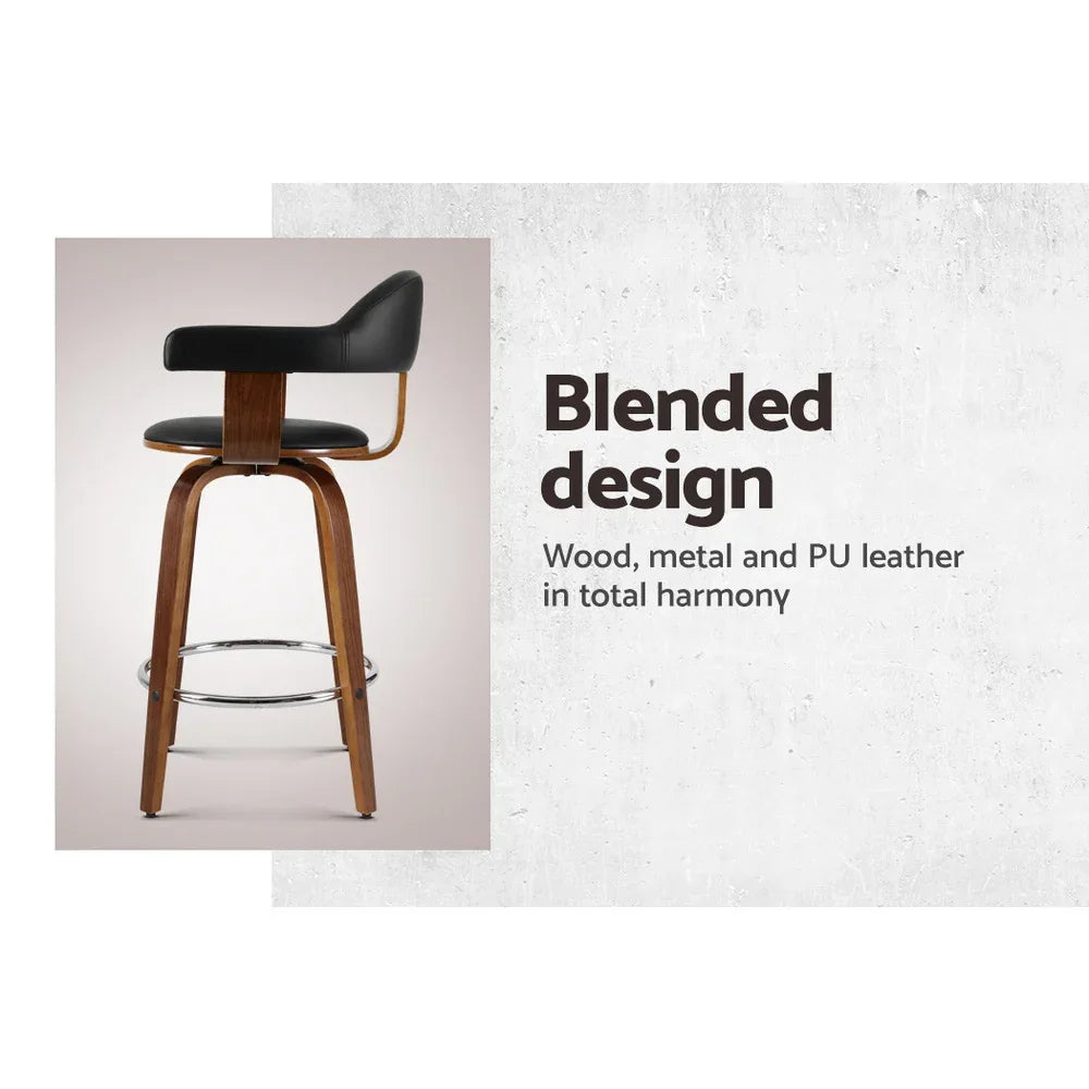 Artiss 2x Bar Stools Leather Seat Wooden Legs - Mekamart Australia