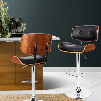 Artiss Bar Stools Gas Lift Leather Black - Mekamart Australia