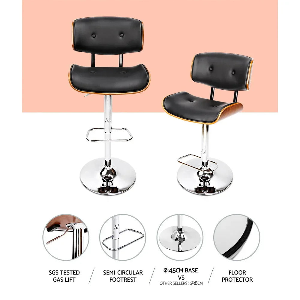 Artiss 2x Bar Stools Gas Lift Leather Black - Mekamart Australia