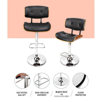 Artiss 2x Bar Stools Gas Lift Leather Black - Mekamart Australia