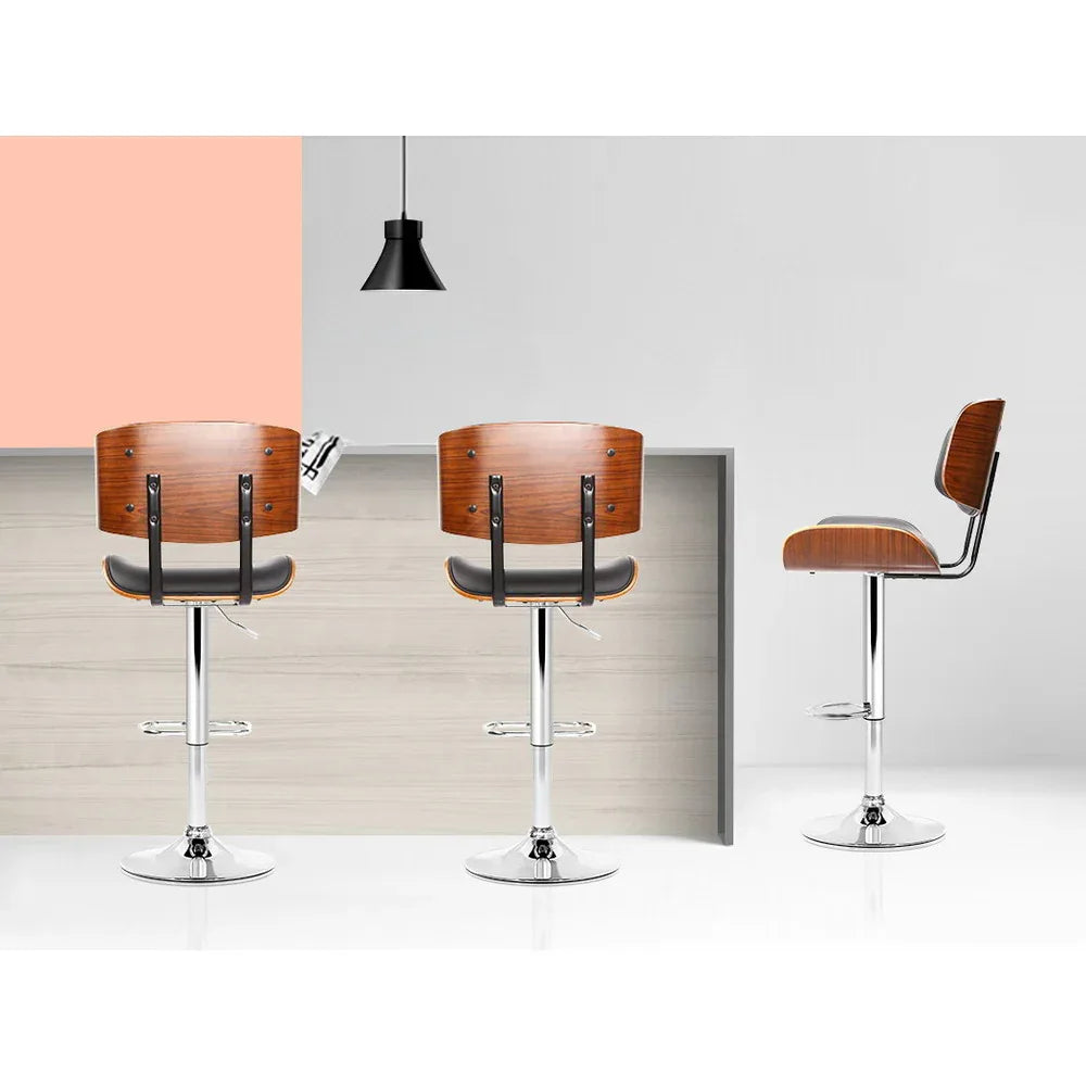 Artiss 2x Bar Stools Gas Lift Leather Black - Mekamart Australia