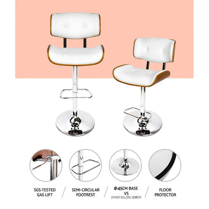 Artiss 2x Bar Stools Gas Lift Leather White - Mekamart Australia