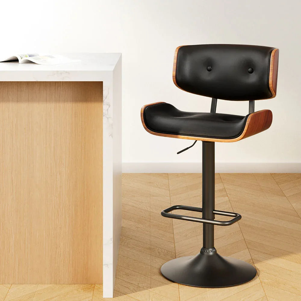 Artiss Bar Stools Gas Lift Leather All Black - Mekamart Australia
