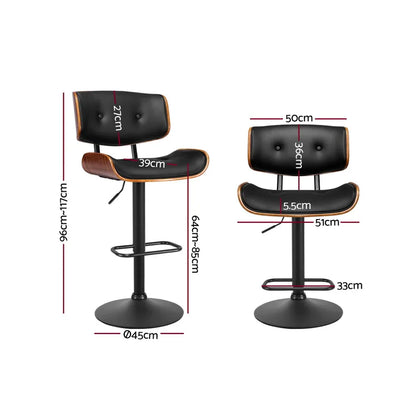 Artiss Bar Stools Gas Lift Leather All Black - Mekamart Australia