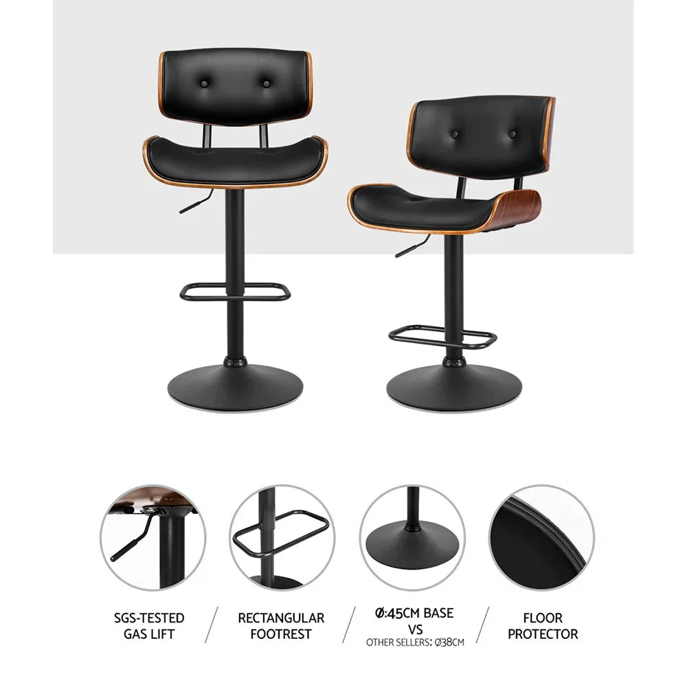Artiss Bar Stools Gas Lift Leather All Black - Mekamart Australia