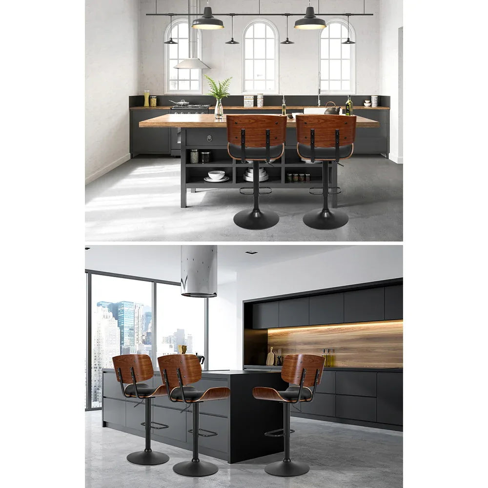 Artiss Bar Stools Gas Lift Leather All Black - Mekamart Australia