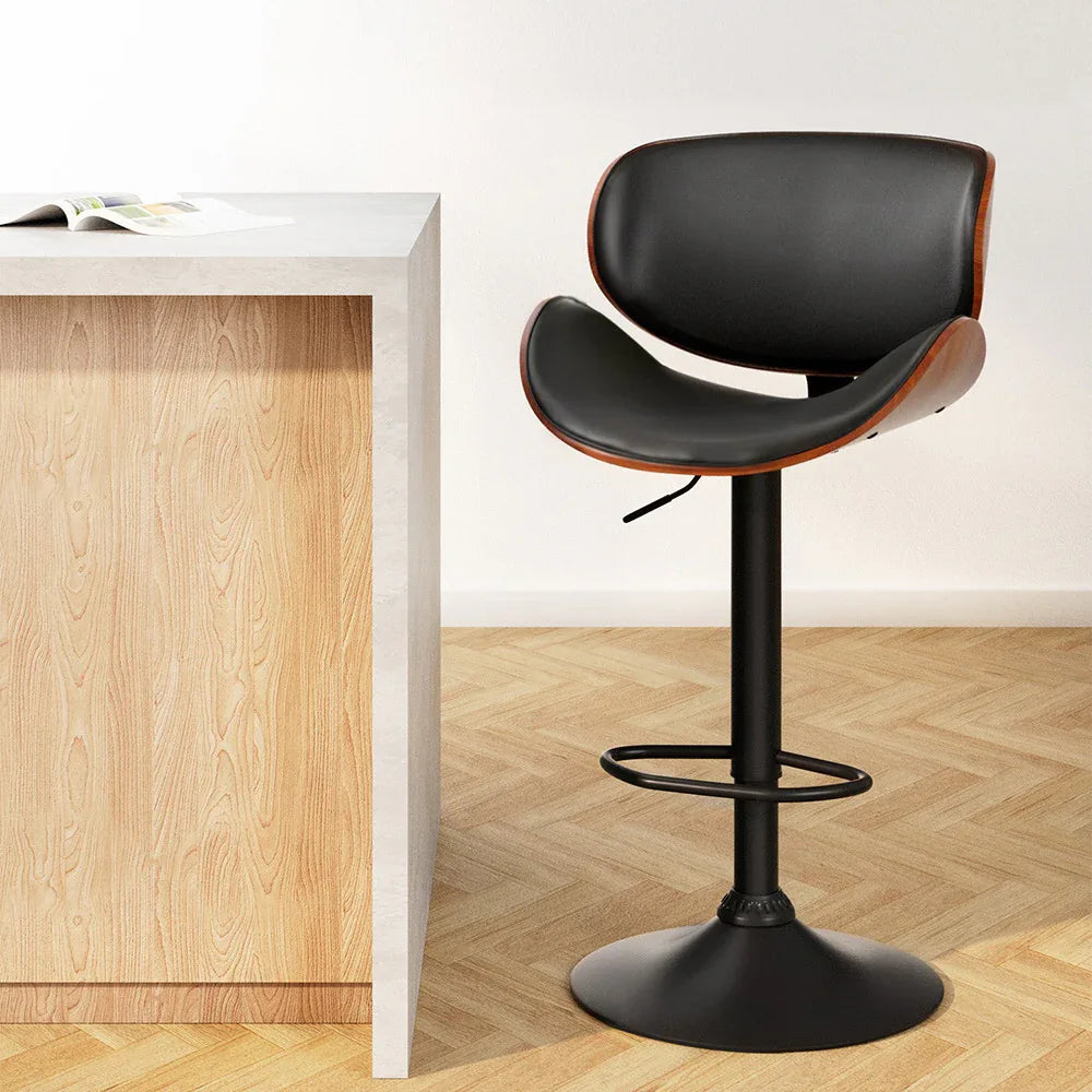 Artiss Bar Stools Kitchen Leather Barstools Swivel Gas Lift Vintage Chairs Black - Mekamart Australia