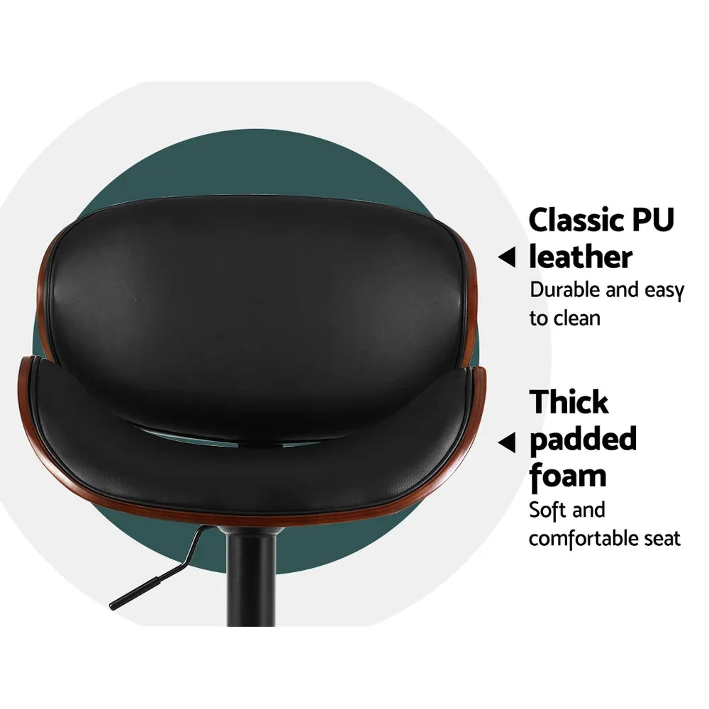 Artiss Bar Stools Kitchen Leather Barstools Swivel Gas Lift Vintage Chairs Black - Mekamart Australia