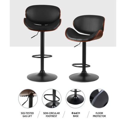 Artiss Bar Stools Kitchen Leather Barstools Swivel Gas Lift Chairs Black x2 - Mekamart Australia