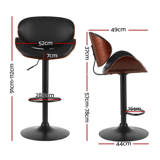 Artiss 4x Bar Stools Gas Lift Leather Padded Black - Mekamart Australia