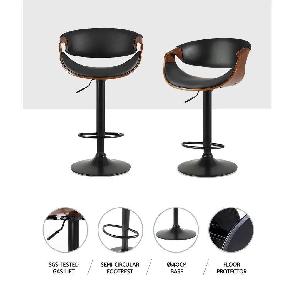 Artiss 2x Bar Stools Gas Lift Leather w/Armrest - Mekamart Australia