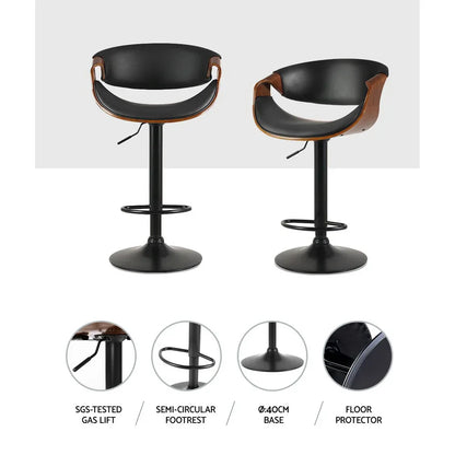 Artiss 2x Bar Stools Gas Lift Leather w/Armrest - Mekamart Australia