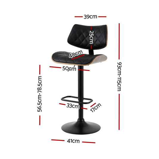 Artiss Bar Stools Kitchen Dining Chairs Gas Lift Stool Wooden Leather Black - Mekamart Australia