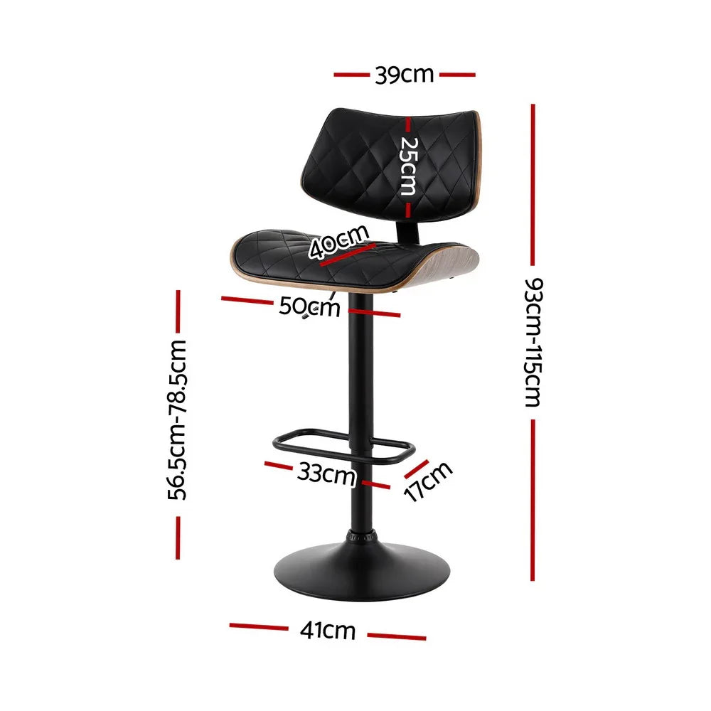 Artiss 2x Bar Stools Kitchen Dining Chairs Gas Lift Stool Wooden Leather Black - Mekamart Australia