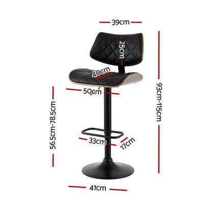 Artiss 2x Bar Stools Kitchen Dining Chairs Gas Lift Stool Wooden Leather Black - Mekamart Australia