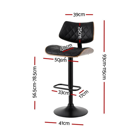 Artiss 2x Bar Stools Kitchen Dining Chairs Gas Lift Stool Wooden Leather Black - Mekamart Australia