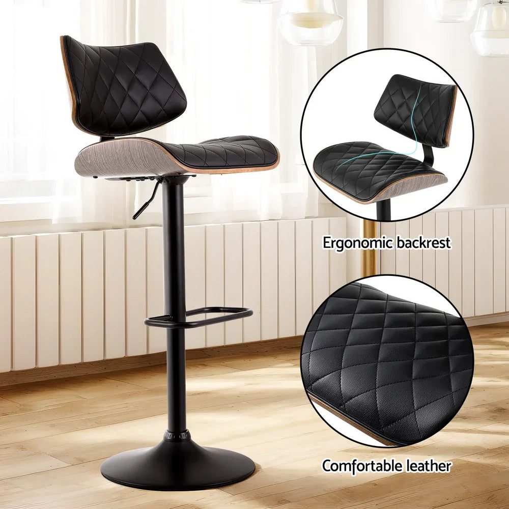 Artiss 2x Bar Stools Kitchen Dining Chairs Gas Lift Stool Wooden Leather Black - Mekamart Australia