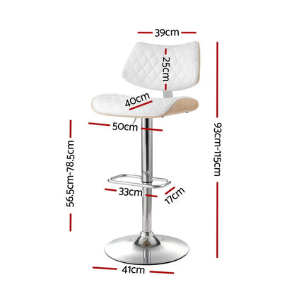 Artiss 4x Bar Stools Kitchen Dining Chairs Gas Lift Stool Wooden Leather White - Mekamart Australia