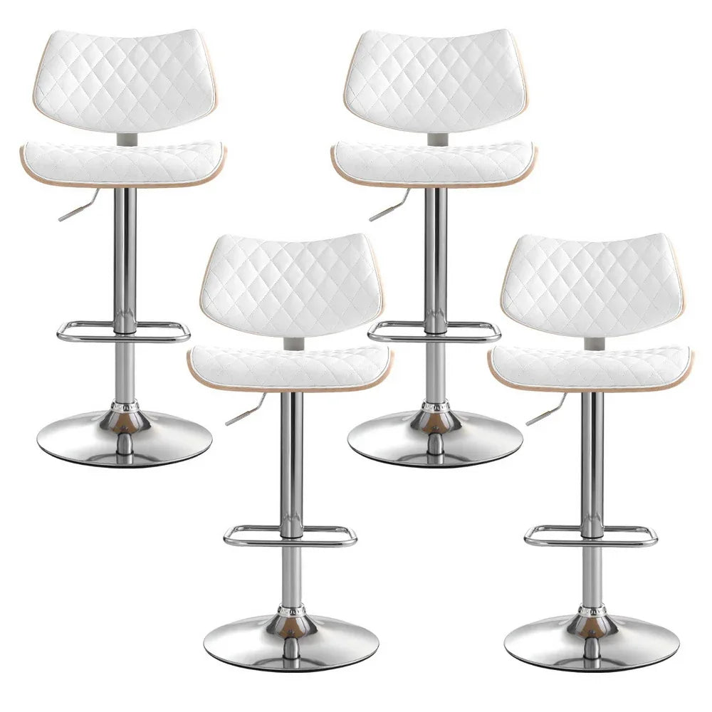 Artiss 4x Bar Stools Kitchen Dining Chairs Gas Lift Stool Wooden Leather White - Mekamart Australia