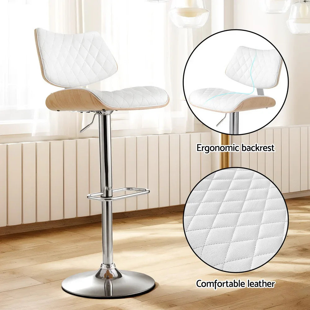 Artiss 4x Bar Stools Kitchen Dining Chairs Gas Lift Stool Wooden Leather White - Mekamart Australia