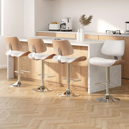 Artiss 4x Bar Stools Kitchen Dining Chairs Gas Lift Stool Wooden Leather White - Mekamart Australia