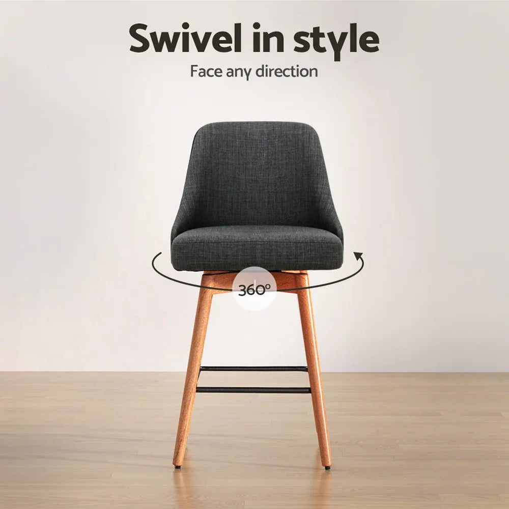 Artiss 2x Bar Stools Swivel Seat Wooden Charcoal - Mekamart Australia