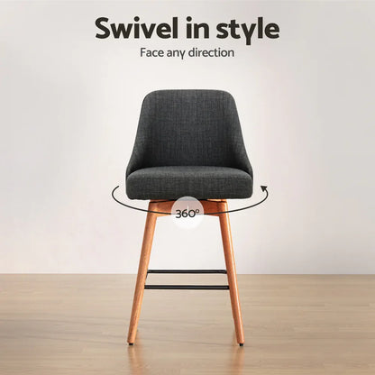 Artiss 2x Bar Stools Swivel Seat Wooden Charcoal - Mekamart Australia