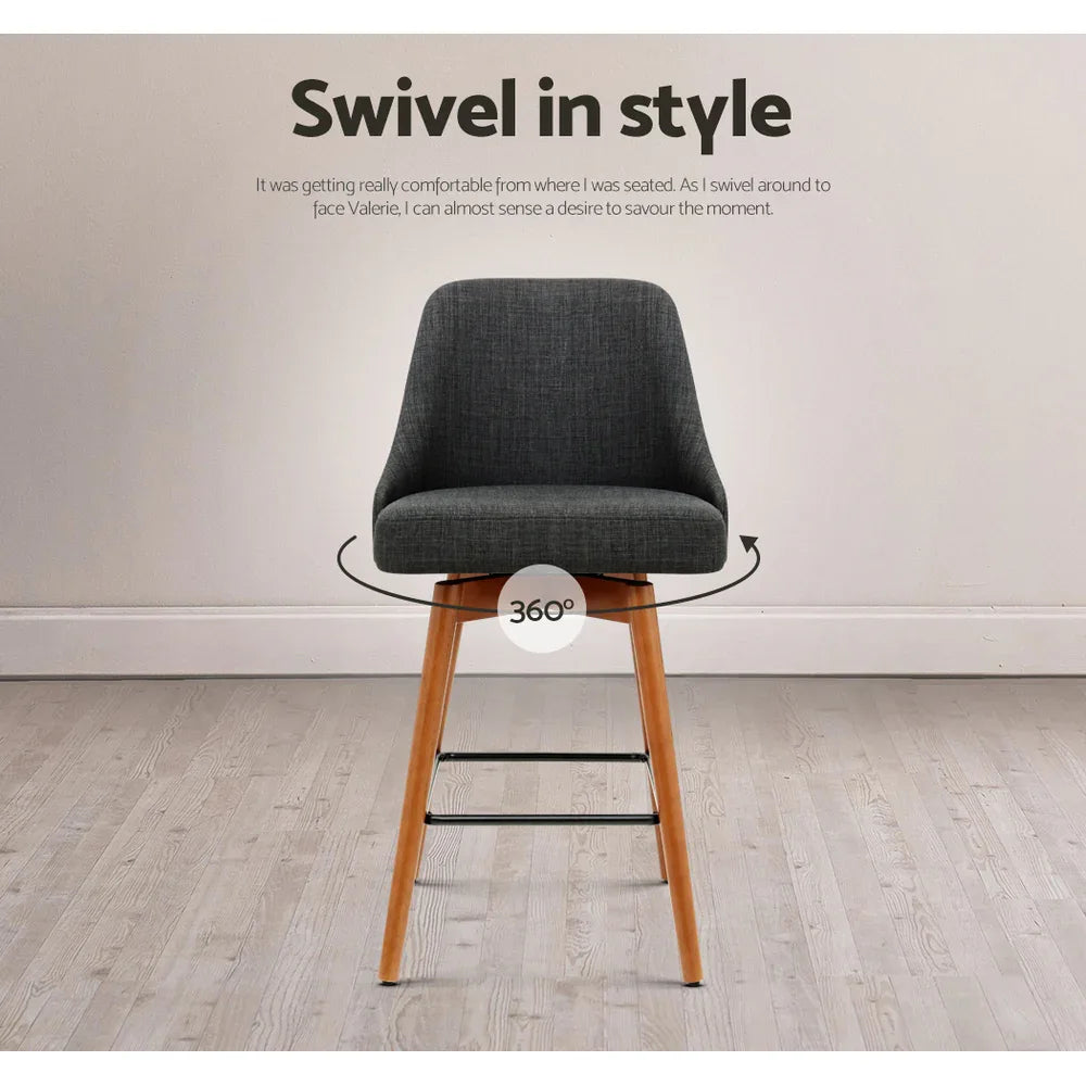 Artiss 4x Bar Stools Swivel Seat Wooden Charcoal - Mekamart Australia