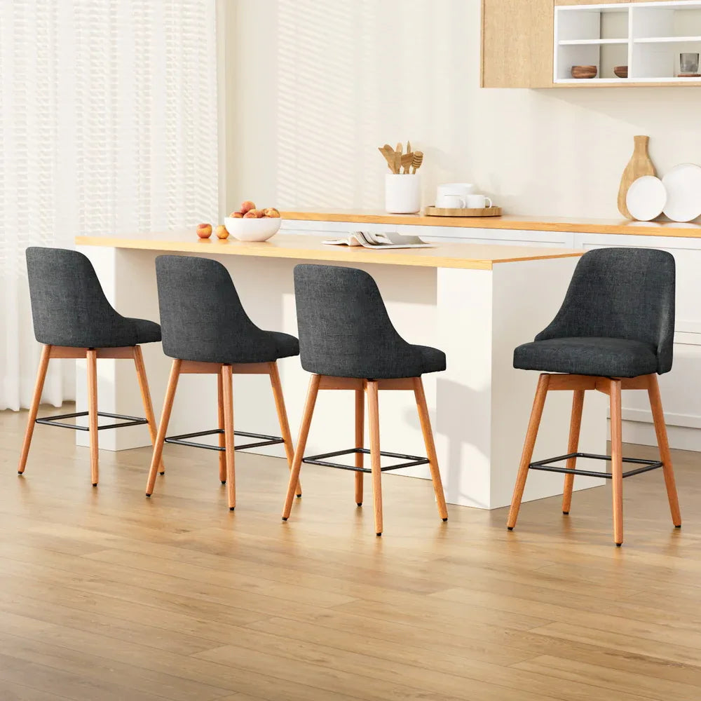Artiss 4x Bar Stools Swivel Seat Wooden Charcoal - Mekamart Australia