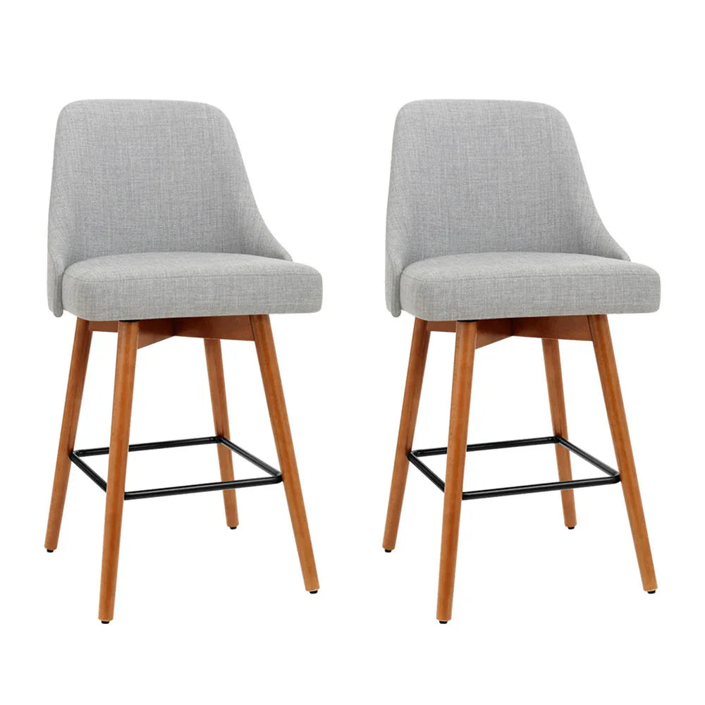 Artiss 2x Bar Stools Swivel Seat Wooden Grey - Mekamart Australia