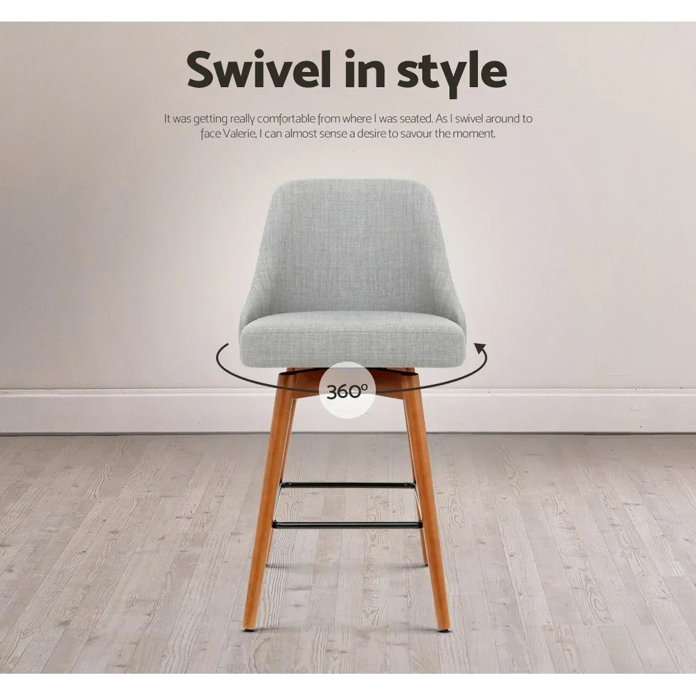 Artiss 4x Bar Stools Swivel Seat Wooden Grey - Mekamart Australia
