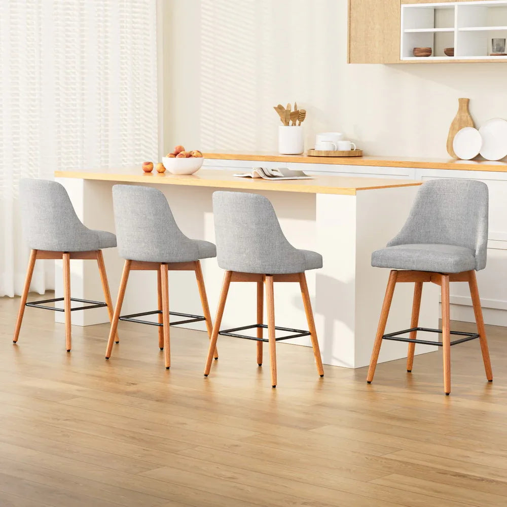 Artiss 4x Bar Stools Swivel Seat Wooden Grey - Mekamart Australia